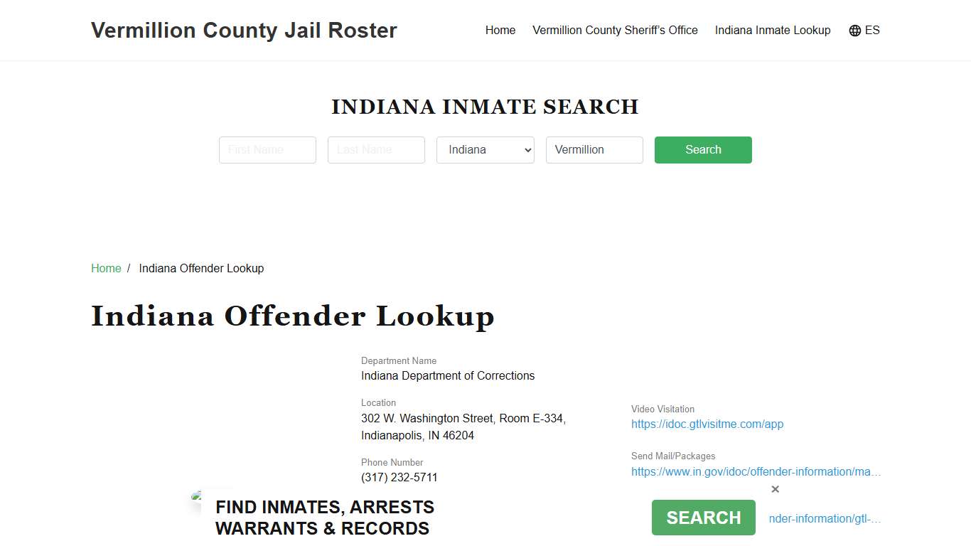 Indiana Inmate Search, Jail Rosters